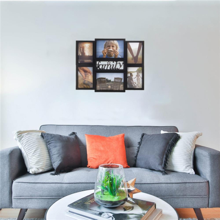 Rama foto de perete, colaj de 6 fotografii, 36x42cm, negru [7]