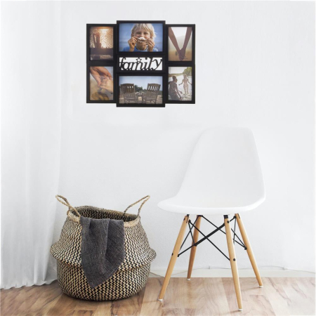 Rama foto de perete, colaj de 6 fotografii, 36x42cm, negru [4]