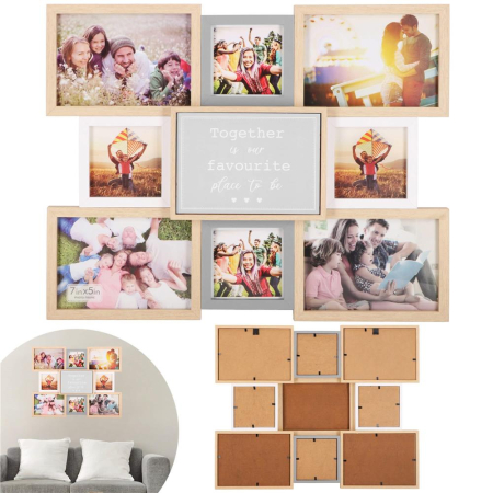 Rama foto de perete, colaj de 8 fotografii, 41x51cm, alb si gri [15]