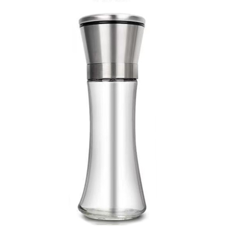 Organizatoare si Depozitare Bucatarie - Rasnita Manuala pentru boabe, , Rasnita pentru Piper Sare Cafea, din Sticla cu Otel inoxidabil, 19.2 x 6.4 cm, volum 200 ml, Transparenta cu Capac din Inox