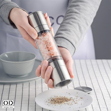 rasnita mecanica condimente, rasnita dubla sare piper, rasnita inox premium, rasnita manuala reglabila, rasnita otel inoxidabil, rasnita de bucatarie eleganta, rasnita moderna condimente, rasnita original dealsrasnita mecanica cu 2 compartimente pentru condimente din otel inoxidabil, rasnita dubla sare si piper design premium, rasnita manuala reglabila din inox original deals, rasnita profesionala pentru condimente cu macinare ajustabila, rasnita eleganta argintie pentru bucatarie moderna, rasnita condimente durabila din otel inoxidabil [0]