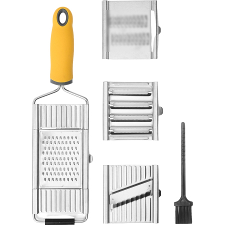 ✨TOATE PRODUSELE✨ - Razatoare multifunctionala , Inox, 4 tipuri de lame, usor de manevrat, maner din ABS ergonomic,33 x 8.6 cm, periuta curatare inclusa, Lame interschimbabile, Argintiu