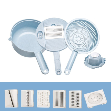 ✨TOATE PRODUSELE✨ - Razatoare multifunctionala pentru legume, fructe, branzeturi, 10 piese, 27.6x8 cm, albastru