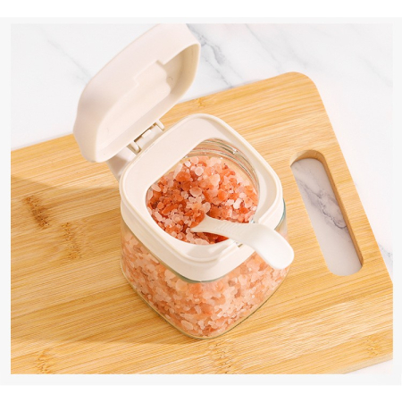 Recipient Condimente, , din Stilca, 180 ml, cu Maner si Lingurita, 11.3 x 8.2 cm, Capac Ondulat, Alb [6]