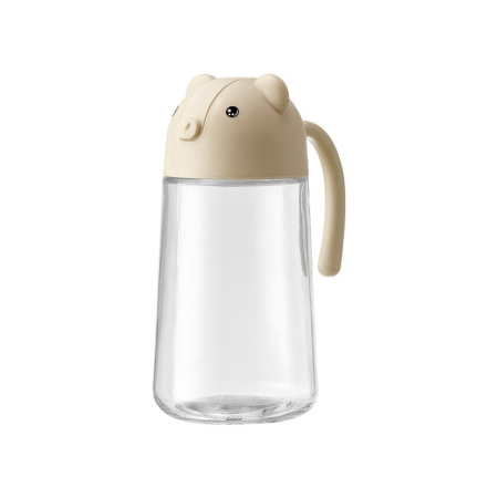 Organizatoare si Depozitare Bucatarie - Recipient de ulei, , Model Ursulet, Sticla pentru Lichide de Bucatarie, Inchidere Deschidere Automata, 18.5 x 13 cm, Volum 630 ml, Bej