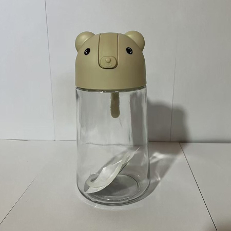 Recipient de ulei, , Model Ursulet, Sticla pentru Lichide de Bucatarie, Inchidere Deschidere Automata, 18.5 x 13 cm, Volum 630 ml, Bej [3]