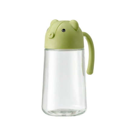 Organizatoare si Depozitare Bucatarie - Recipient de ulei, , Model Ursulet, Sticla pentru Lichide de Bucatarie, Inchidere Deschidere Automata, 18.5 x 13 cm, Volum 630 ml, Verde