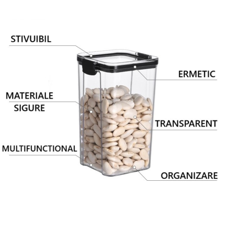 Recipient din Plastic, , pentru Alimente/Obiecte, Inchidere Ermetica, 10.2 x 18.5 cm, 1300 ml, Transparent [3]