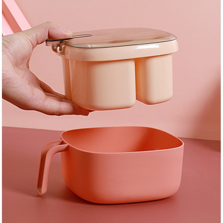 Recipient pentru condimente , 4 casute, potrivit pentru sare, cimbru, piper, condimente, 4 lingurite din plastic, capac din plastic, maner, 14x14x8 cm, roz [3]