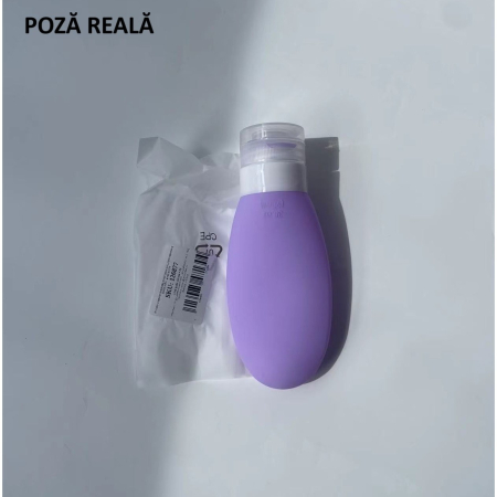 Recipient Portabil din Silicon Elegant de Voiaj, Sticla de Calatorie, , Potrivita pentru Lotiune, Sampon si Alte Lichide, Anti-scurgere, cu Posibilitate de Reumplere, Capacitate 90mL, Mov [5]