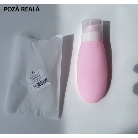 Recipient Portabil din Silicon Elegant de Voiaj, Sticla de Calatorie, , Potrivita pentru Lotiune, Sampon si Alte Lichide, Anti-scurgere, cu Posibilitate de Reumplere, Capacitate 90mL, 14cm, Roz [5]