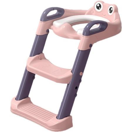 Articole pentru baie - Reductor si Scaunel Inaltator WC, , pentru Copii 1 - 7 Ani, 2 Trepte Reglabile, Pliabil, Colac Moale, cu Spatar si Manere, Inaltime 54/58 cm x 39.5 x 35 cm, din Plastic+PVC, Roz/Mov
