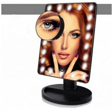 Oglinda de Masa pentru Make Up si Machiaj, cu 16 LED Integrate, Wireless, cu Baterii, Buton On/Off, Premium, Negru [8]