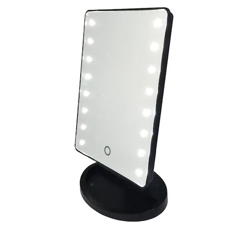 Oglinda de Masa pentru Make Up si Machiaj, cu 16 LED Integrate, Wireless, cu Baterii, Buton On/Off, Premium, Negru [5]