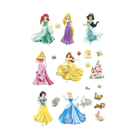 Set Sticker Autocolant 7 Printese Ariel, Rapunzel, Alba ca Zapada, Jasmine, Cenusareasa, Frumoasa din Pardurea Adormita, Frumoasa si Bestia, Bell [6]