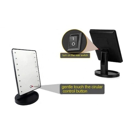 Oglinda de Masa pentru Make Up si Machiaj, cu 16 LED Integrate, Wireless, cu Baterii, Buton On/Off, Premium, Negru [2]