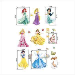 Set Sticker Autocolant 7 Printese Ariel, Rapunzel, Alba ca Zapada, Jasmine, Cenusareasa, Frumoasa din Pardurea Adormita, Frumoasa si Bestia, Bell [5]