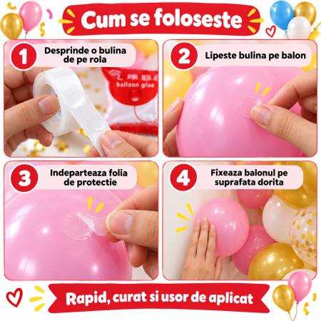 Patru pasi pentru aplicarea bulinelor adezive pe baloane