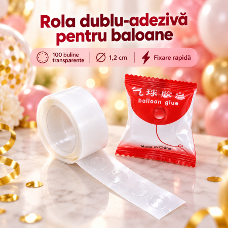 Jucarii, Rubik & Baloane - Rola ORIGINAL DEALS cu 100 Buline Dublu Adezive Transparente pentru Baloane, Diametru 1.2 cm