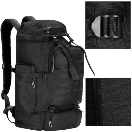 Rucsac drumetie de capacitate mare, 60L, compartimentat, hamuri reglabile, negru [14]