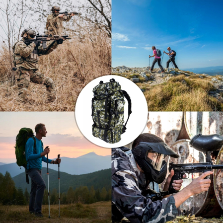 Rucsac militar pentru drumetie, 6 compartimente, 70litri, 65x18x35cm, verde [6]