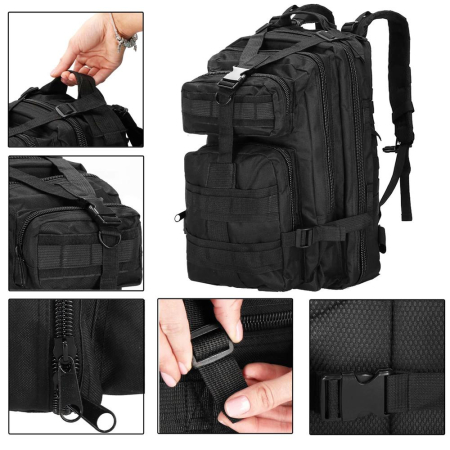 Rucsac militar pentru drumetie, impermeabil, ultra usor, 4 compartimente, culoare negru [19]