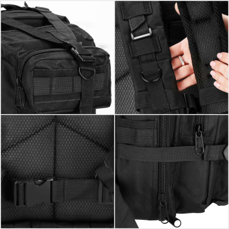 Rucsac militar pentru drumetie, impermeabil, ultra usor, 4 compartimente, culoare negru [18]