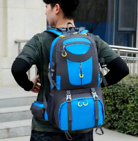 Rucsac militar pentru drumetie, usor, cu 4 buzunare laterale, 50 litri, albastru si gri [7]