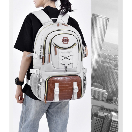 Rucsac Multifunctional pentru Calatorie, , pentru Alpinism, Voiaj, Drumetii, din Panza Oxford, 34x16x52 cm, Alb [3]