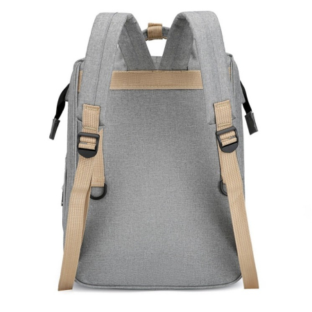 Rucsac Multifunctional pentru Mamici, , cu Patut Pliabil si Baza de Schimbat, Rezistent la Apa, Capacitate Mare, Usor, Compartimente Multiple, Buzunar Termic pentru Lapte, 42 x 32 x 22 cm, Gri [3]