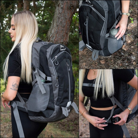 Rucsac tactic militar pentru drumetie, cu husa de ploaie, 60 litri, 25 kg, 60x43x22 cm, gri negru [2]