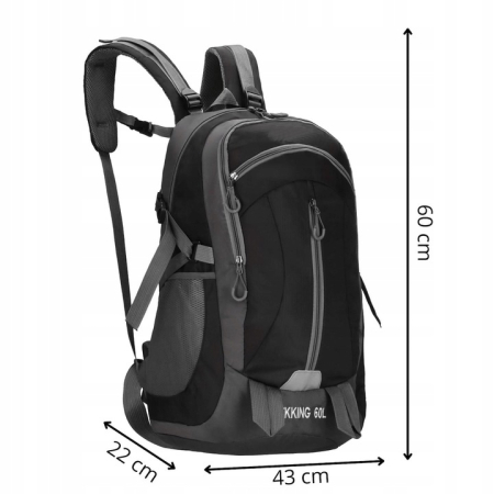 Rucsac tactic militar pentru drumetie, cu husa de ploaie, 60 litri, 25 kg, 60x43x22 cm, gri negru [7]