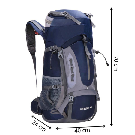 Rucsac tactic militar pentru drumetie, cu husa de ploaie, 60 litri, 25 kg, 70x40x24 cm, gri albastru [15]