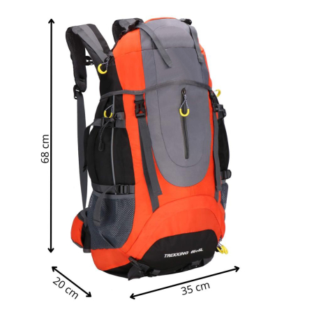 Rucsac tactic militar pentru drumetie, cu husa de ploaie, 70 litri, 25 kg, 68x35x20 cm, gri portocaliu [18]