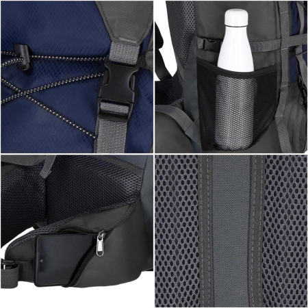 Rucsac tactic militar pentru drumetie, cu husa de ploaie, 90 litri, 25 kg, 74x32x20 cm, gri albastru [2]