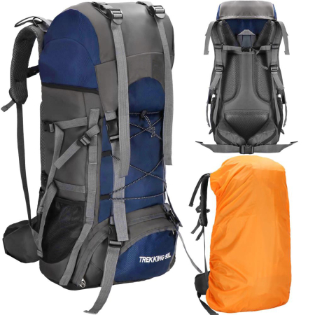 Rucsac tactic militar pentru drumetie, cu husa de ploaie, 90 litri, 25 kg, 74x32x20 cm, gri albastru [13]