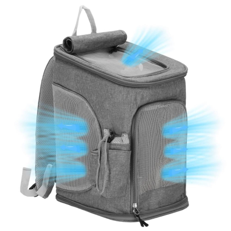 Rucsac transport animale talie mica-medie, maxim 12 kg, buzunare laterale, 39x28x27 cm, gri [14]