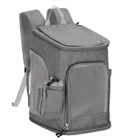 Rucsac transport animale talie mica-medie, maxim 12 kg, buzunare laterale, 39x28x27 cm, gri [5]