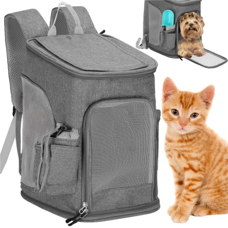 Rucsac transport animale talie mica-medie, maxim 12 kg, buzunare laterale, 39x28x27 cm, gri [2]