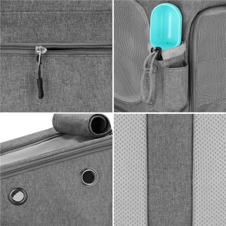 Rucsac transport animale talie mica-medie, maxim 12 kg, buzunare laterale, 39x28x27 cm, gri [13]