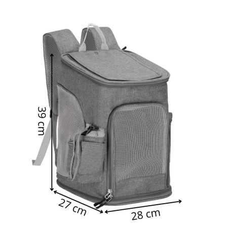 Rucsac transport animale talie mica-medie, maxim 12 kg, buzunare laterale, 39x28x27 cm, gri [15]
