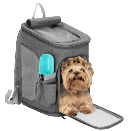 Rucsac transport animale talie mica-medie, maxim 12 kg, buzunare laterale, 39x28x27 cm, gri [1]