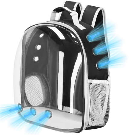 Rucsac transport animale talie mica-medie, maxim 12 kg, hublou panoramic transparent, buzunare laterale, gri [7]