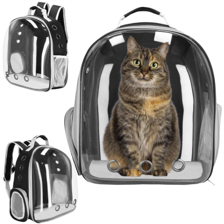 Rucsac transport animale talie mica-medie, maxim 12 kg, hublou panoramic transparent, buzunare laterale, gri [2]