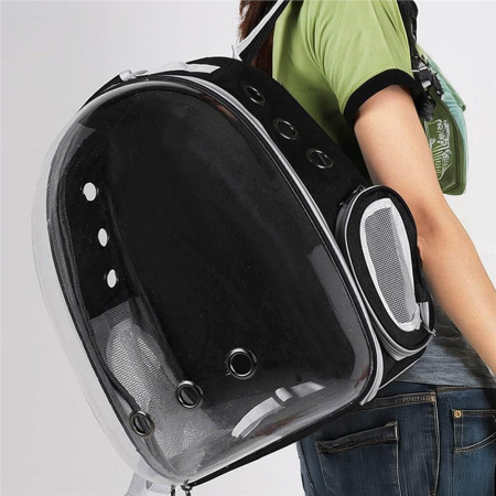 Rucsac transport animale talie mica-medie, maxim 12 kg, hublou panoramic transparent, buzunare laterale, gri [6]