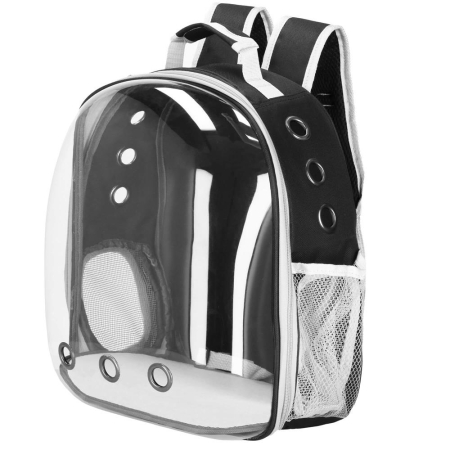 Rucsac transport animale talie mica-medie, maxim 12 kg, hublou panoramic transparent, buzunare laterale, gri [5]