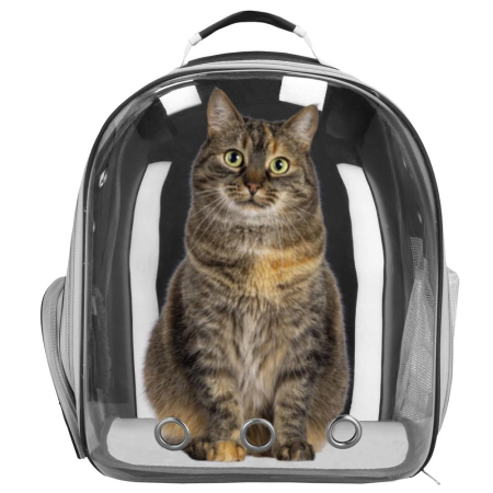 Rucsac transport animale talie mica-medie, maxim 12 kg, hublou panoramic transparent, buzunare laterale, gri [3]