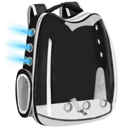 Rucsac transport animale talie mica-medie, maxim 12 kg, hublou panoramic transparent, buzunare laterale, negru [2]