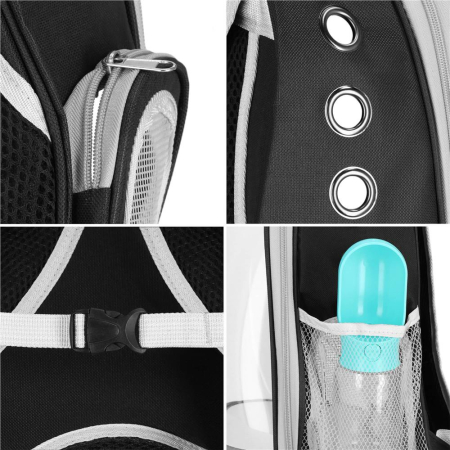 Rucsac transport animale talie mica-medie, maxim 12 kg, hublou panoramic transparent, buzunare laterale, negru [1]