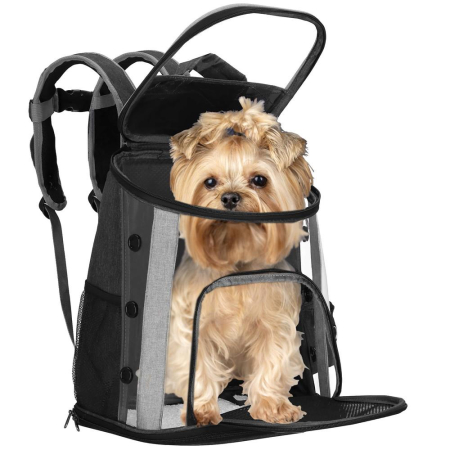 Rucsac transport animale talie mica-medie, maxim 15 kg, buzunare laterale, 38x34x26 cm, negru [7]